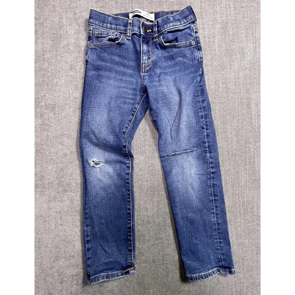 Old Navy Karate Slim Straight Jeans Boys 12 Blue Denim Medium Wash Distressed